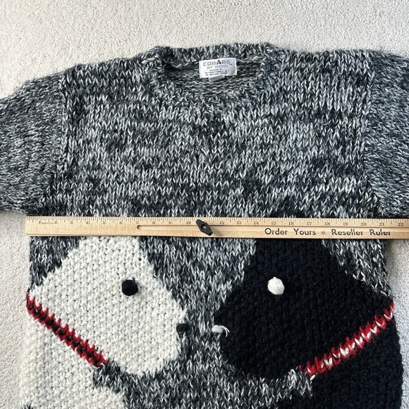 Vtg COLLAGE By Hand Knit Black/White Scotty Dog Thick Acrylic Sweater Sz Large - Picture 6 of 12